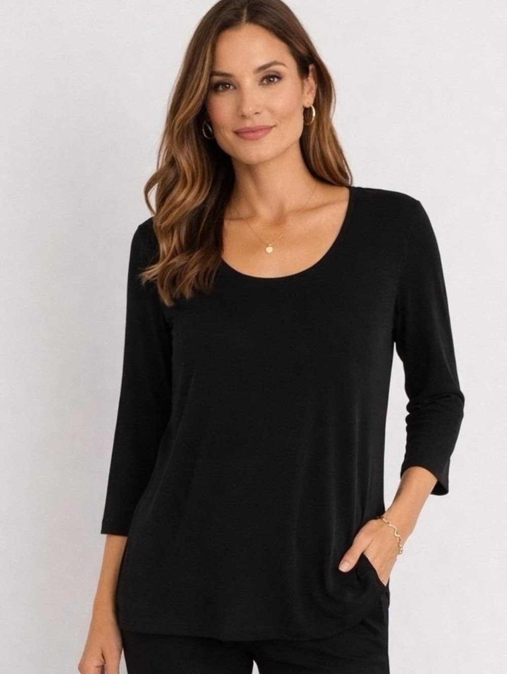 Chico's Traveler black long sleeve tunic top L 12 14
